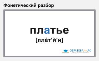 Фонетический разбор слова «платье»