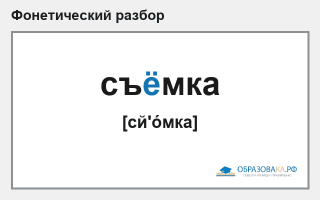 Фонетический разбор слова «съёмка»